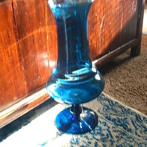 Vintage MCM  Stemmed Large Blue Vase